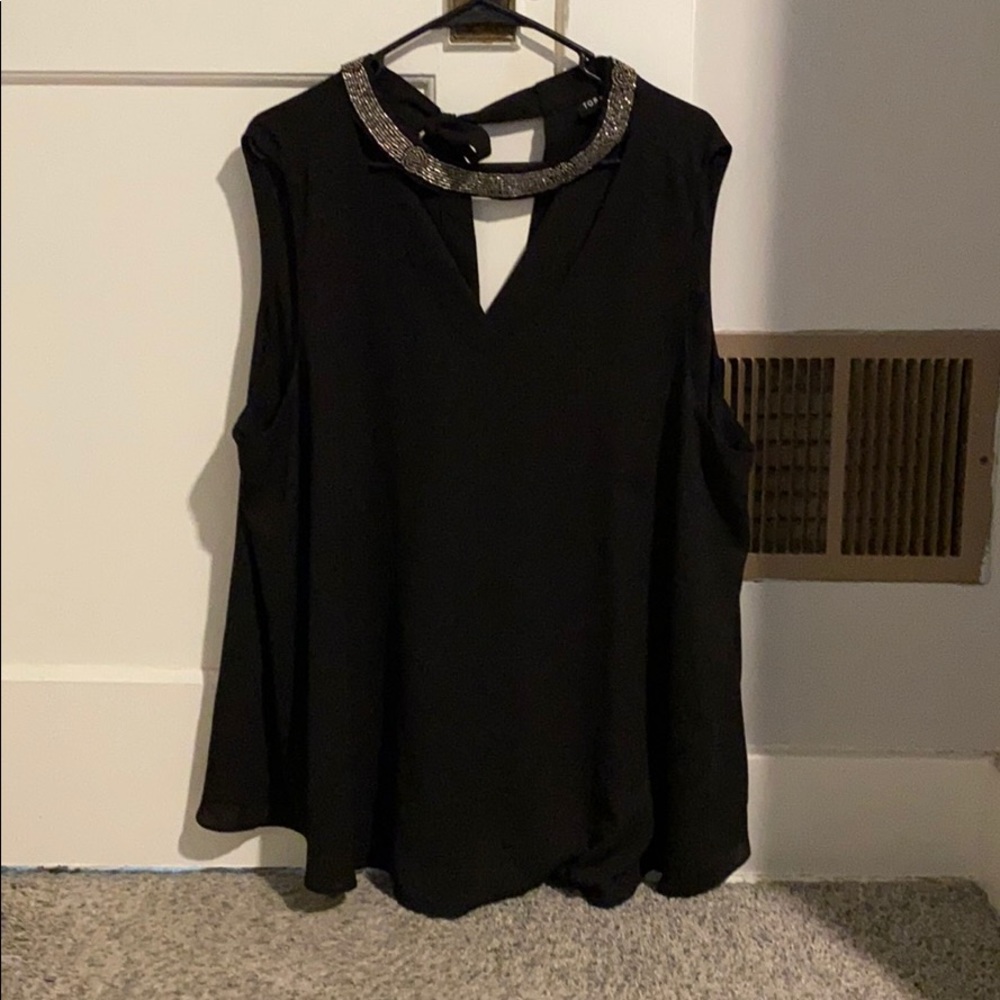 Silver beaded black accented blouse